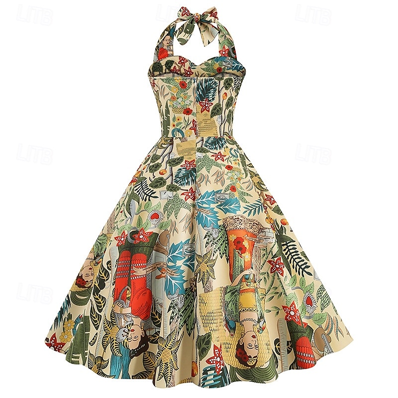 Retró 1950-es Rockabilly Swing ruha Flare ruha A-vonalú Kötőfék nyaka Női Farsang Zsúr Alkalmi / Napi Retro témájú buli Felnőttek Ruha Tavaszi nyár 2025 - $28.99 –P12