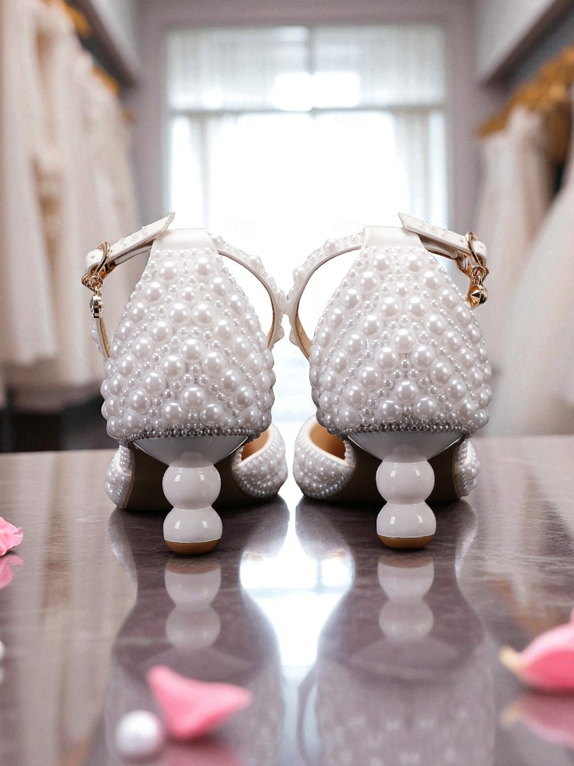 Set di scarpe da sposa da donna con pochette e decorazioni in perle: eleganti tacchi a spillo con cinturino alla caviglia, design con perline e borsa da sera abbinata, perfetti per matrimoni formali del 2025 a $89.99 –P8