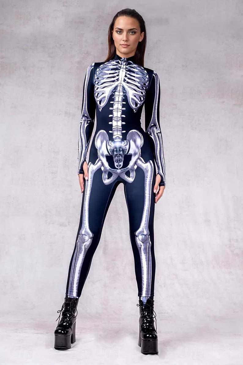 Halloweenský kostým s lebkou a kostlivcem, skupinové kostýmy pro páry, celotělový kombinéza, strašidelný kostým pro pány, ženy, chlapce, děti, dospělé, představení, párty, klub, halloween, karneval, 2025 - $29.99 –P3