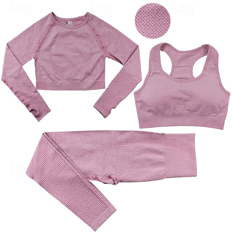 Mulheres Macacão de ioga com franzido Moletom de ioga Trajes de lazer Outono Côr Sólida Conjuntos Cinzento Escuro Preto Treino de Ginástica Cintura Alta Esticar Respirável Manga Longa Esporte Roupas de 2025 por $46.99 –P12