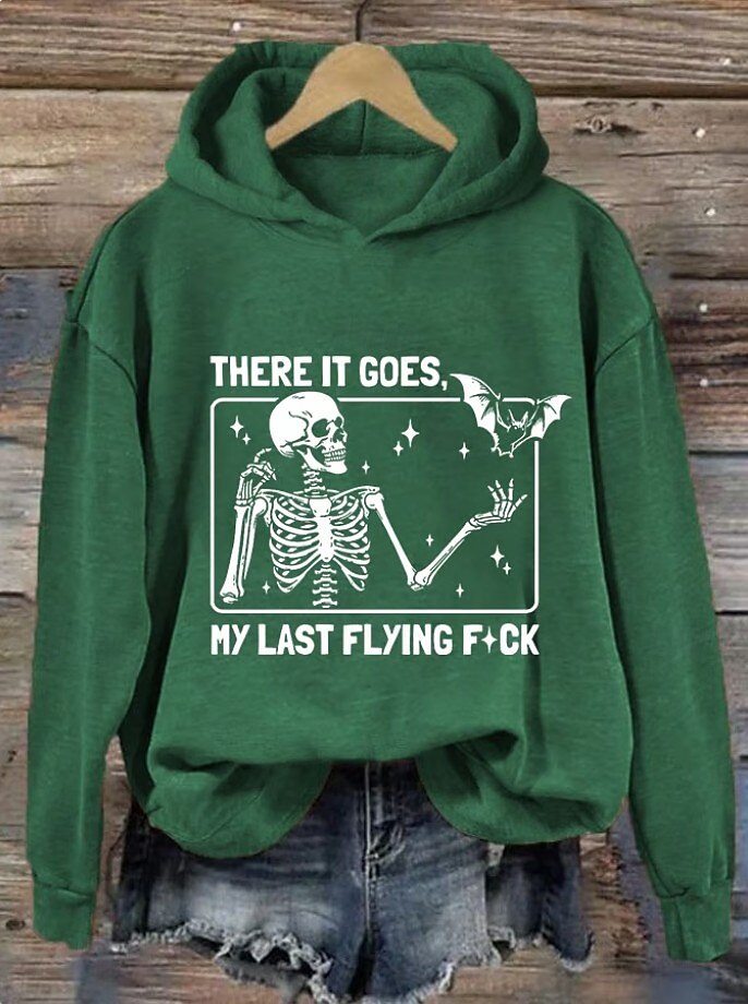 Sweat à capuche pour femme « There it goes my last flying f*ck » avec motif tête de mort, imprimé décontracté, manches longues, style urbain, cordon de serrage, automne-hiver de 2025 ? $24.99 –P2