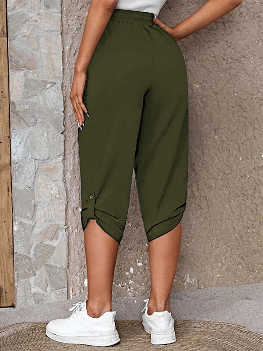 Per donna Pantaloni capri Chinos Moda Streetwear Casual Lunghezza al polpaccio Vita Alta Semplice Tasca Fascia Elastica Comodo Morbido Confortevole Micro-elastico All'aperto Streetwear Blu Cachi del 2025 a $19.99 –P2