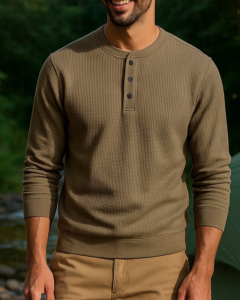 Bărbați Hanorac Henley Manșon Lung Stil Nautic Topuri În aer liber Respirabil Poliester Cafea Tenis A face exerciţii fizice Alergat 2025 - $25.99 –P3
