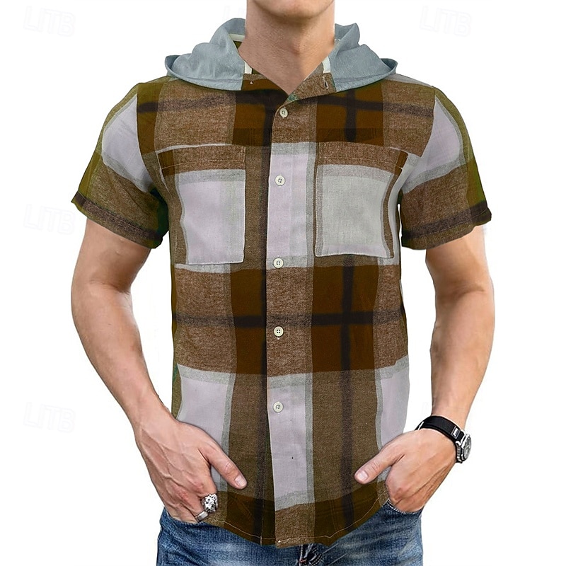 Per uomo Camicia Camicia Estiva Camicia casual Camicia da Spiaggia Camicia con Bottoni Rosso Blu Marrone Verde Manica Corta Plaid Con Cappuccio Vacanza Camicia hawaiana Tasca Abbigliamento Poliestere del 2025 a $20.99 –P13
