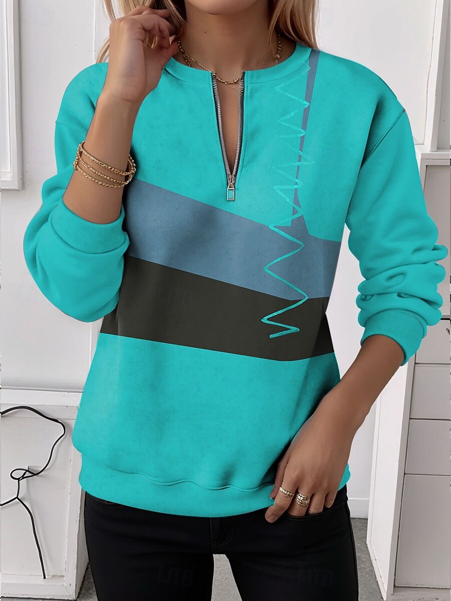 كنزة بسحاب ربع للنساء مزخرفة بخطوط هندسية عفوي بأكمام طويلة برقبة عادية قميص عادي للشارع طباعة نصفية صفراء وردية حمراء زرقاء صيف خريف شتاء 2025 - $28.99 –P3