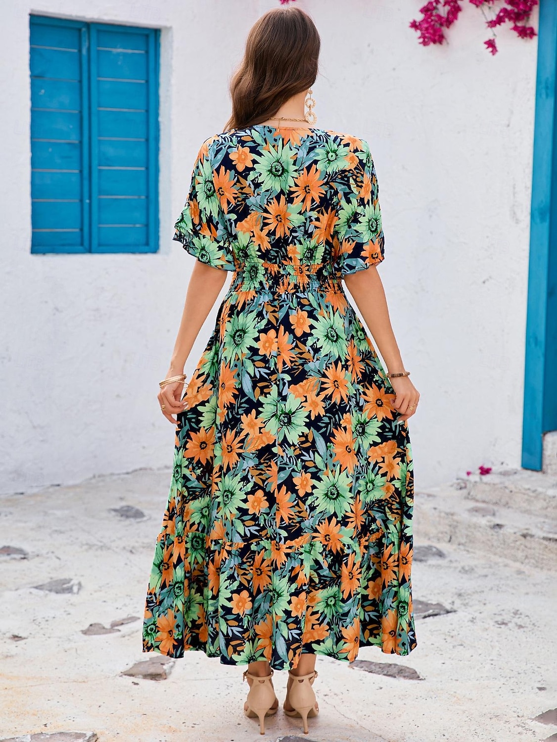 Damskie Sukienka maxi Sukienka letnia Sukienka A line Urlop Codzienny Boho Impreza Wyjściowe Plaża Luźny / a Kwiaty Graficzny Krótki rękaw W serek Kolor Lato Wiosna 2025 - $32.99 –P2