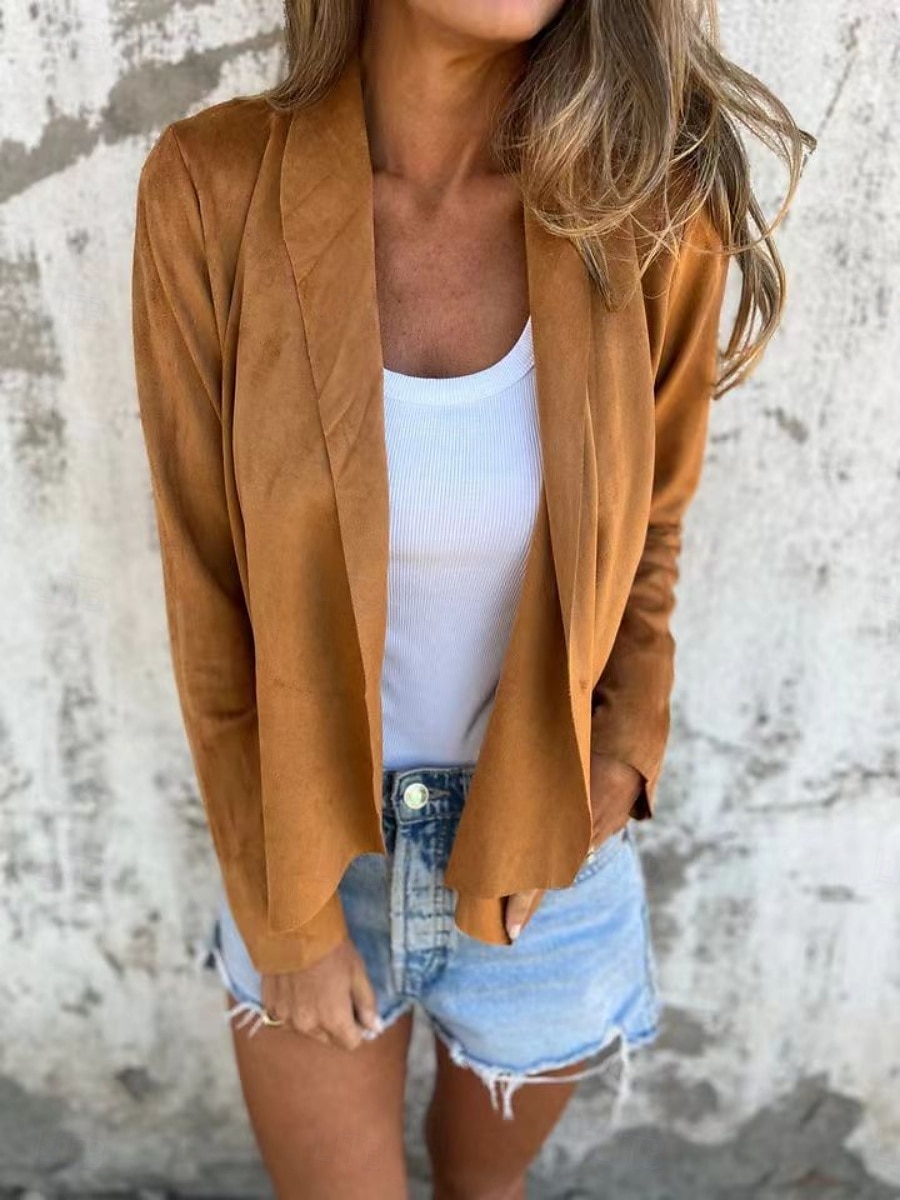 Femmes Manteau Confortable Respirant Oversize Mode Quotidien Uni Extérieur Occasionnel Quotidien Ouvert devant Régulier Sans Col Coupe régulière manche longue Vêtements d'extérieur Noir Jaune Marron de 2025 ? $26.99 –P2