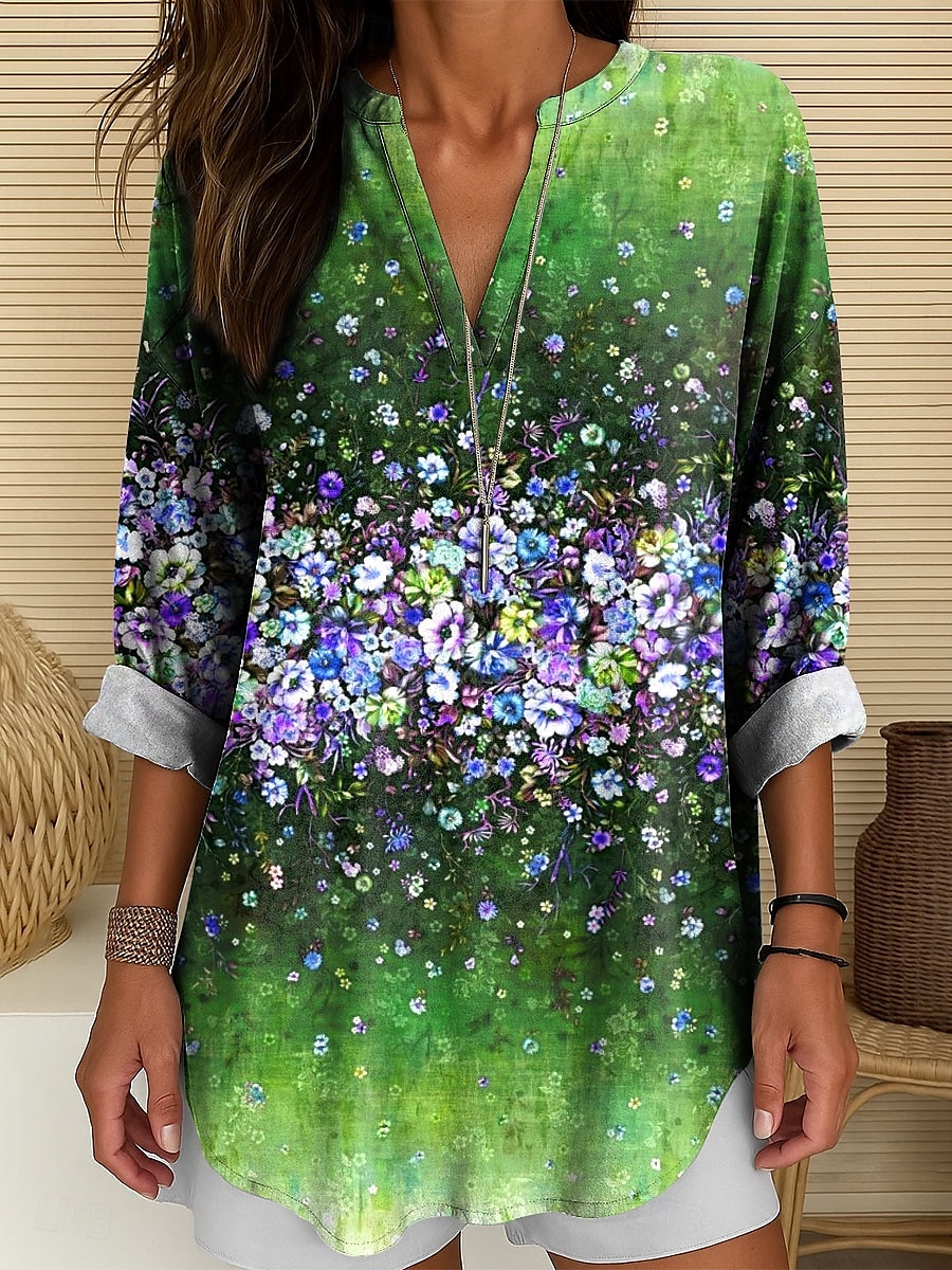 Femmes Chemisier Fleuri Graphique ancien Tropical Hawaïen manche longue Col en V Hauts Réguliers Quotidien Fête Tenue de plage Imprimé Rouge Bleu Vert Été Printemps de 2025 ? $24.99 –P2