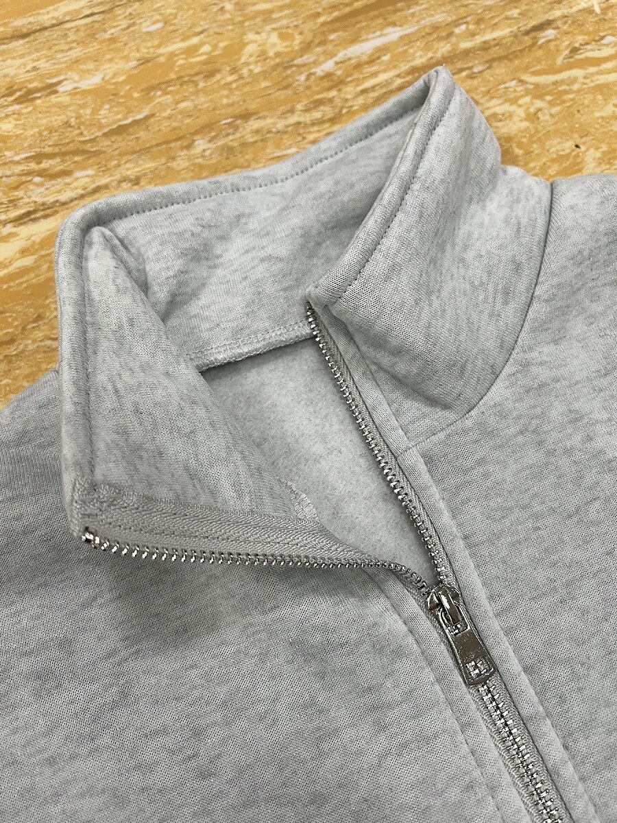 Mulheres Moletom Tecido Casual Manga Longa Gola Alta Tops regulares Rua Dia a Dia Patchwork Zíper Preto Fúcsia Cinzento Escuro Bege Cinzento Outono Inverno de 2025 por $26.99 –P11