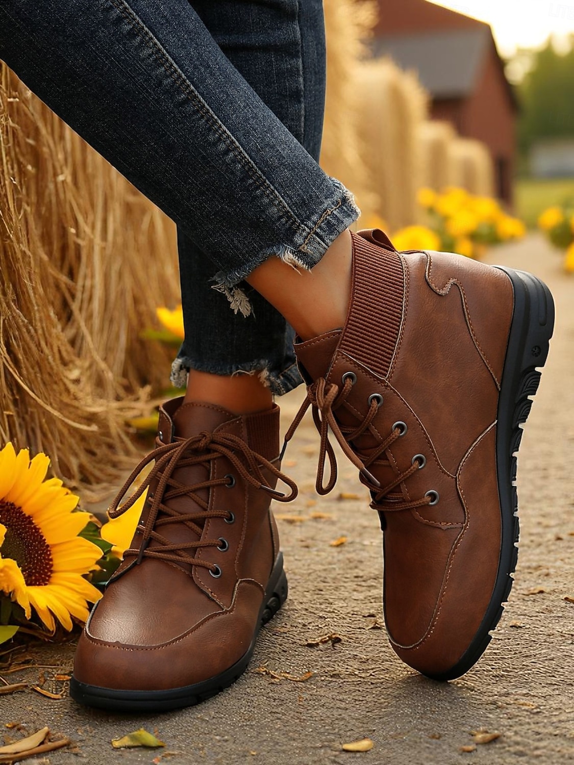 Bottines à lacets pour femmes avec col côtelé – des chaussures d'extérieur élégantes pour les visites à la ferme, les champs de tournesols et les promenades d'automne de 2025 ? $26.99 –P7