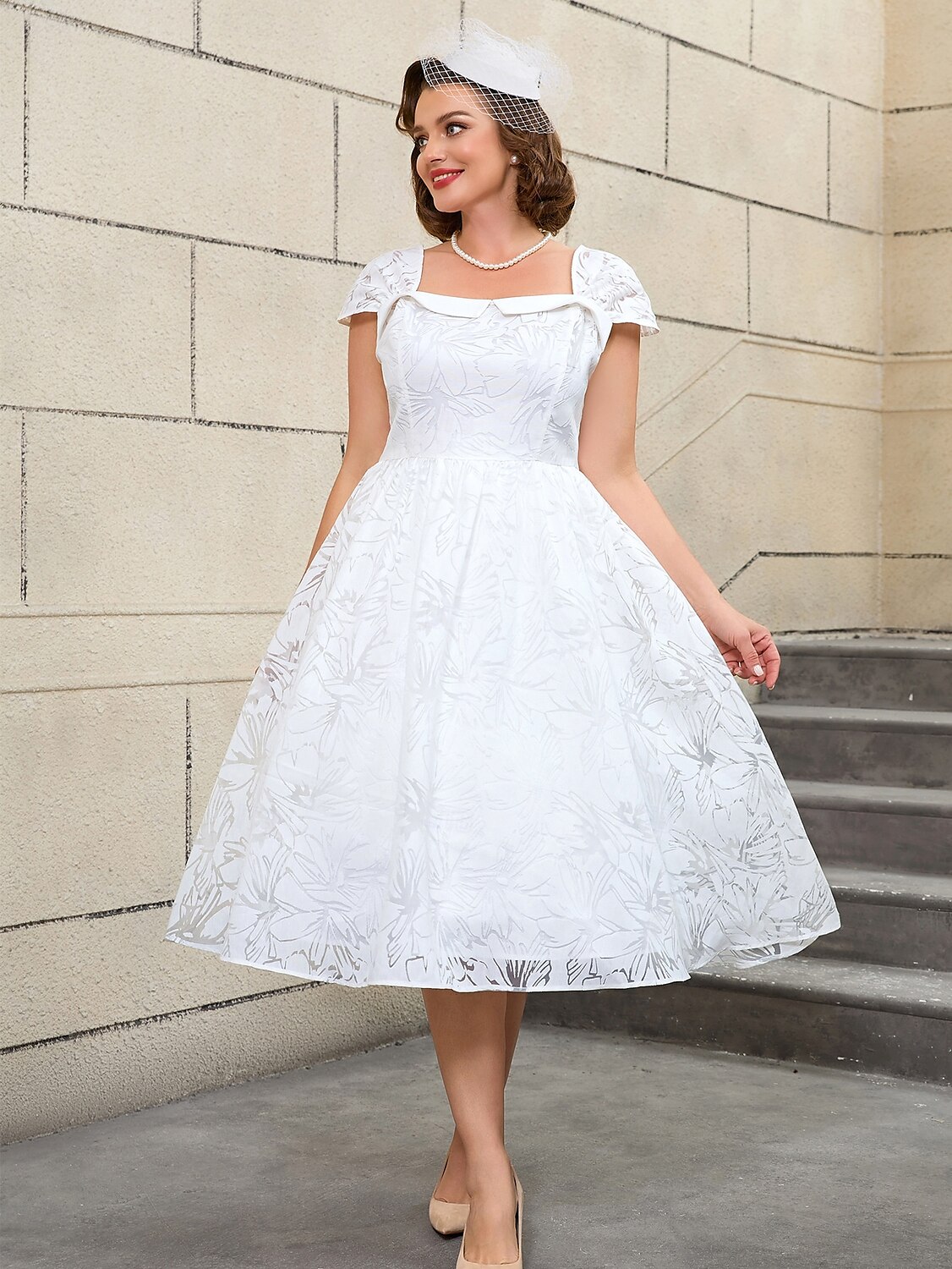 Retro Vintage 1950er Rockabilly Midlänge A-Linien-Kleid Ausgestelltes Kleid Übergröße Blumen A-Linie Damen Urlaub Heimkehr Party & Abend Erwachsene Kleid Frühling & Sommer 2025 - $72.99 –P13