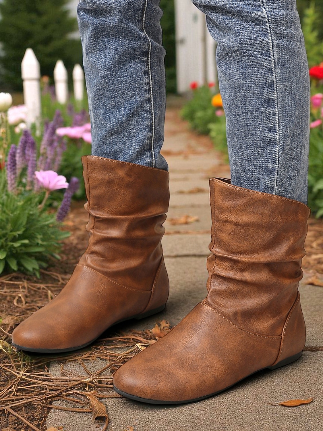 Botas largas femininas de couro sintético marrom – sapatos retrô de salto baixo e cano médio para o outono, caminhadas diárias e passeios casuais de 2025 por $34.99 –P4