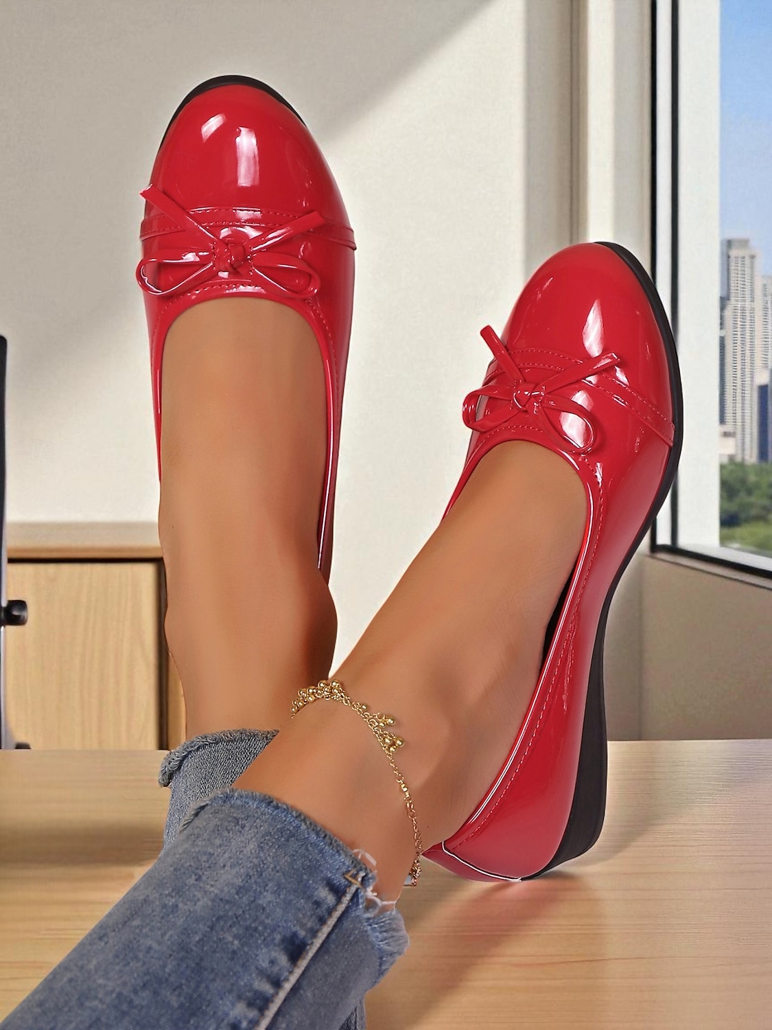 sapatilhas femininas de couro envernizado vermelho com laço - sapatos sociais clássicos de bico redondo e sem cadarço para adolescentes e mulheres, ideais para a escola, trabalho e roupas casuais do de 2025 por $19.99 –P8