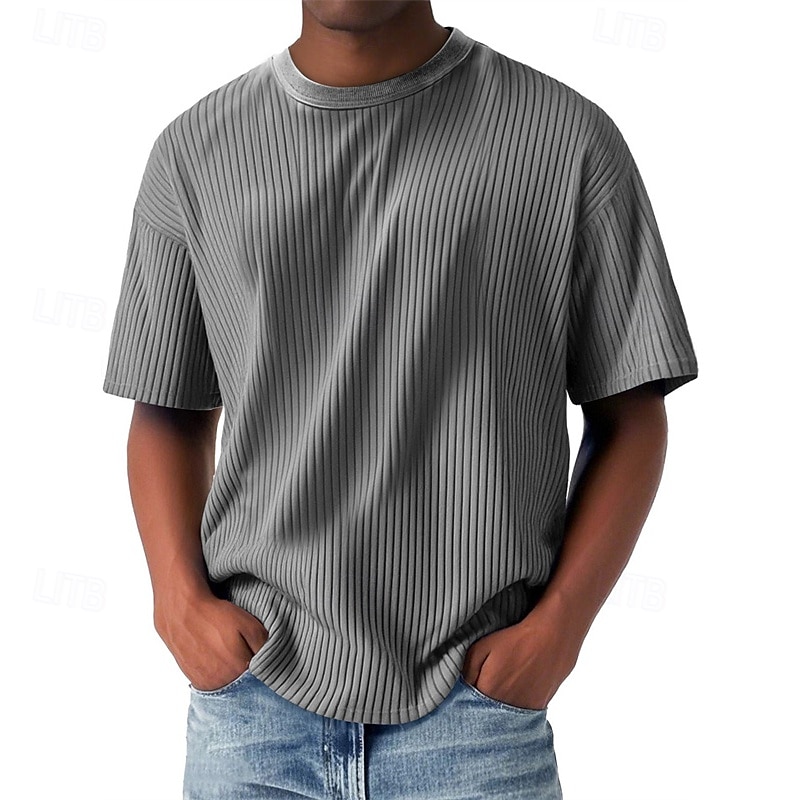 Homme T-shirt Chemise à manches courtes Manche Courte Col ras du cou Été Uni Mode Designer Basique Jacquard Vacances Rue Sortir Bleu Abricot Noir T-shirt haut de gamme pour homme de 2026 ? $28.99 –P2