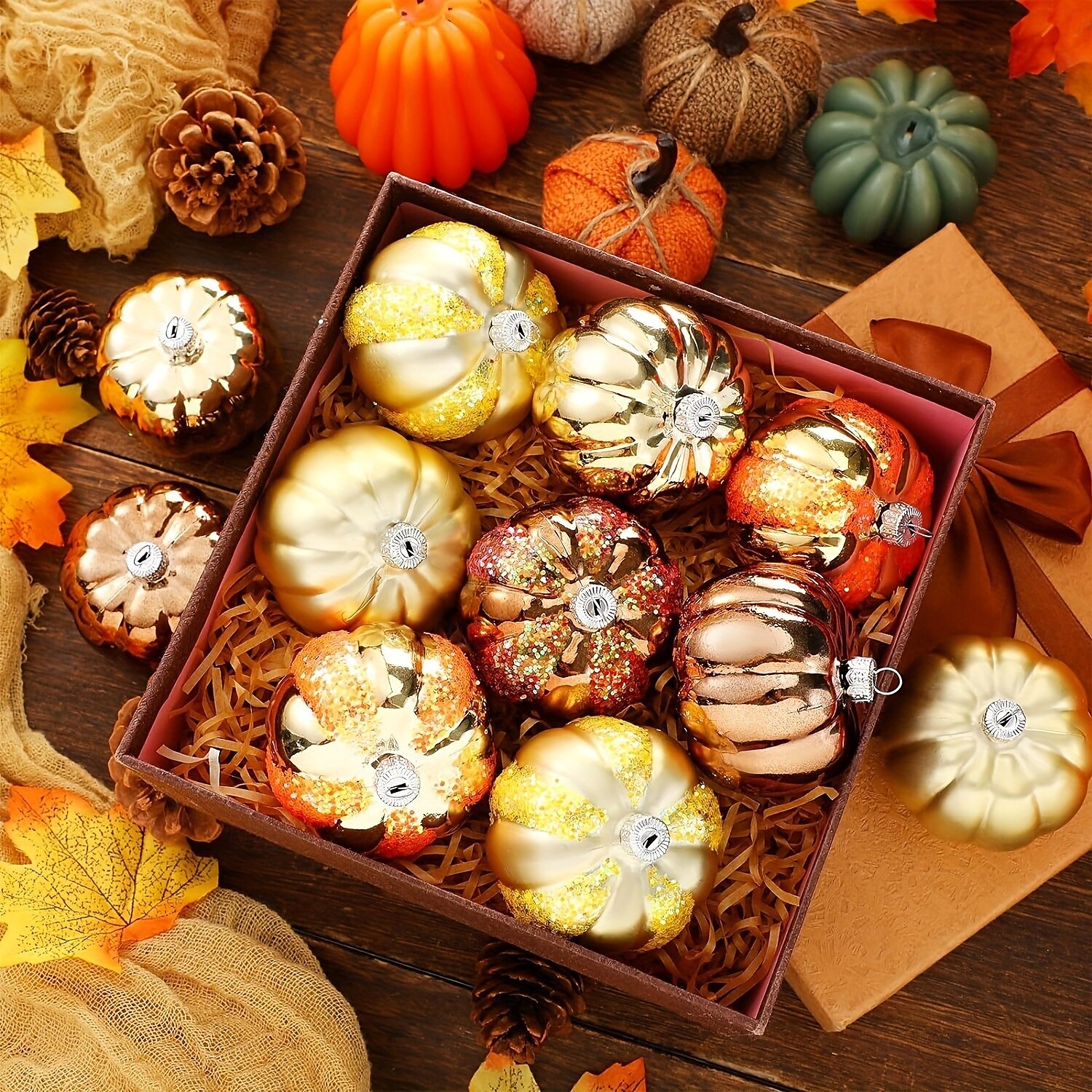 12 st hängande halloweenpumpornamenter mini-thacksgivingbollar för hösten, handmålade pumpakulor för julgran, heminredning, juldekoration eller höstbordsdekoration 2025 - $11.99 –P1