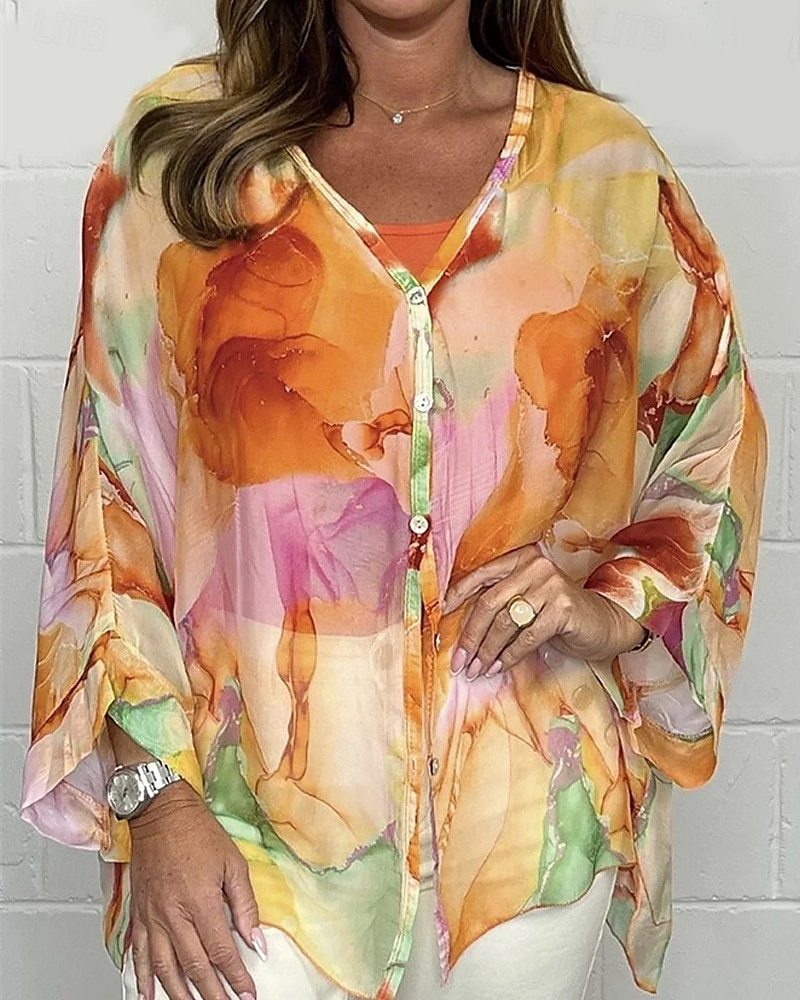 Women's Shirt Chiffon Tops Floral Stylish Modern Long Sleeve Shirt Collar Regular Tops Daily Holiday Buttons Print Black Yellow Pink Royal Blue Blue Spring Fall 2025 - $19.99 –P6
