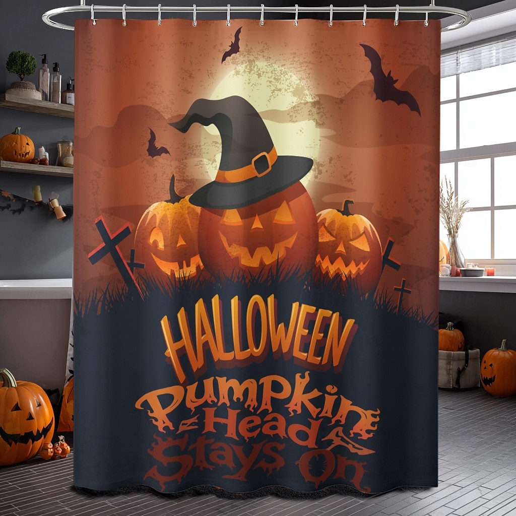 Rideau de douche d'Halloween avec crochets en polyester lavable et imperméable, décoration de salle de bain et baignoire de 2025 ? $21.99 –P15