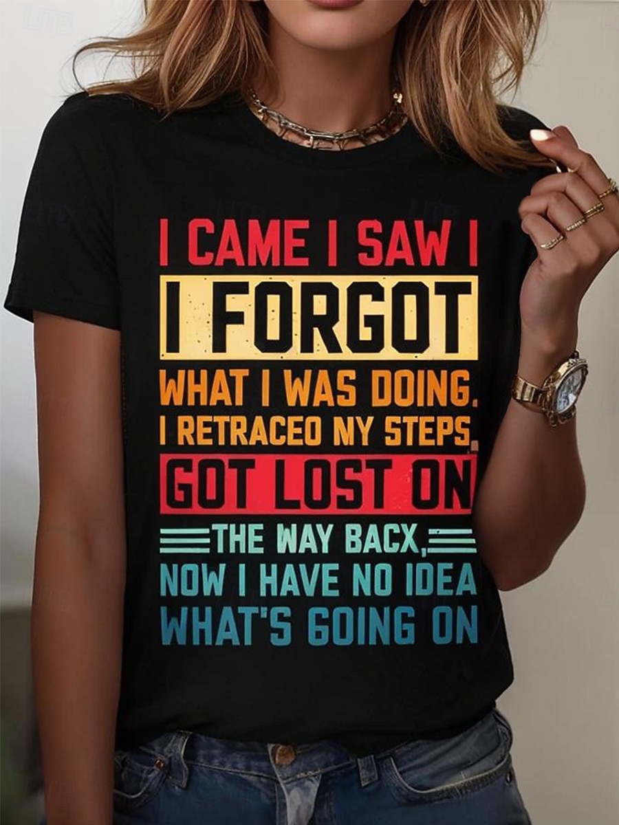 Damen T Shirt Druck Grafik Buchstabe Vintage Stilvoll Klassisch Kurzarm Rundhalsausschnitt Rundhals Normale Oberteile Täglich Wochenende Blau Schwarz Weiß Rosa Purpur Sommer Frühling 2026 - $22.99 –P1