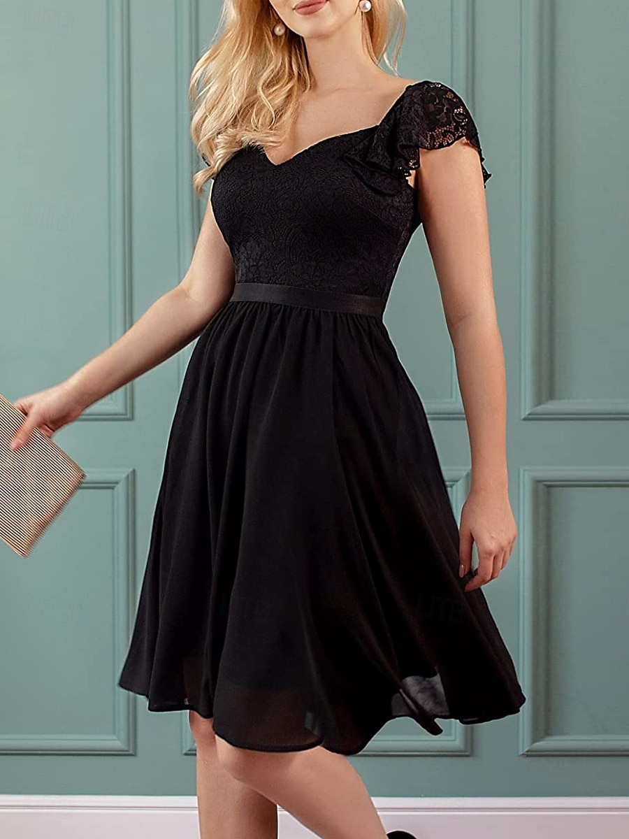 Damskie Sukienka mini Koronkowa sukienka Sukienka koktajlowa Sukienka dla gościa weselnego Szyfon Elegancja Moda Nowoczesny Na zewnątrz Spotkanie towarzyskie Regularny Równina Krótki rękaw W serek 2025 - $26.09 –P3