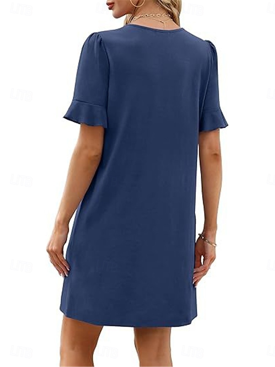 Damen Minikleid Sommerkleid Lässig Täglich Normale Passform Einfach Kurzarm V Ausschnitt Schwarz Blau Fuchsie Grün Sommer 2025 - $25.99 –P4