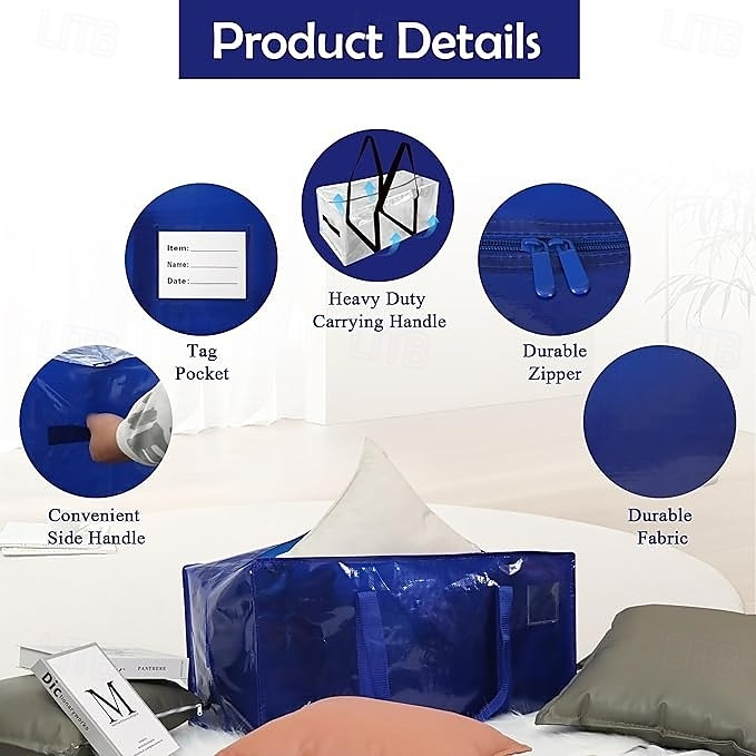 2026年 強化ハンドル付きの頑丈な引越し用バッグ。大きな折りたたみ式収納バッグ。厚手の織物素材。衣類や毛布、旅行、アウトドア、車内での使用に最適です。  コレクション – $13.99 –P3