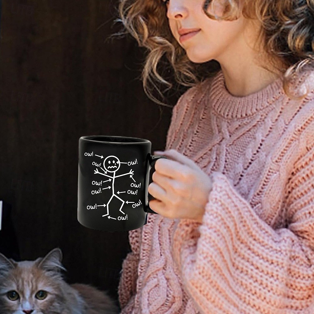 Tazza da caffè divertente, grafico del dolore con figura stilizzata, tazza in ceramica nera da 11 once e 330 ml, regalo sarcastico per amici, colleghi e adulti. del 2026 a $16.99 –P5