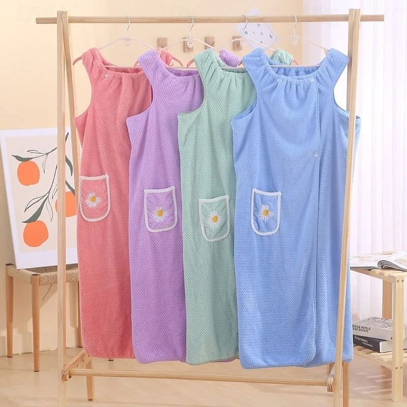 Asciugamano da bagno in pile di corallo, ad asciugatura rapida, assorbente, indossabile, gonna da doccia per donna, morbido, spesso, ad asciugatura rapida, accappatoio per la casa, pigiama del 2025 a $11.99 –P1