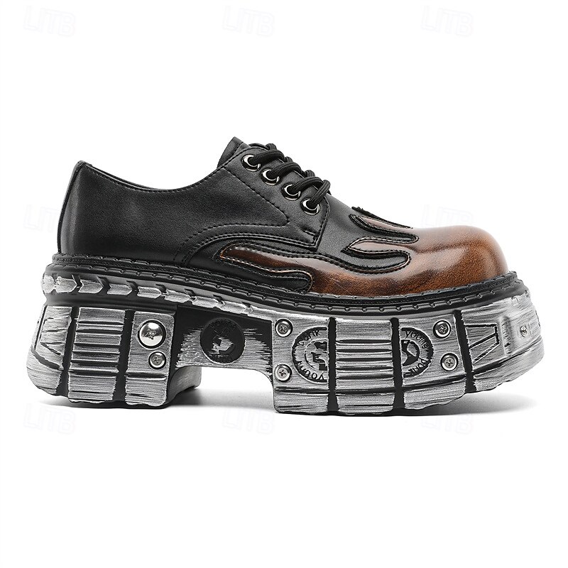 Pantofi Oxford cu platformă gotică pentru bărbați, cu flăcări – pantofi cu talpă groasă în stil punk pentru cosplay, Halloween și streetwear 2026 - $99.99 –P4