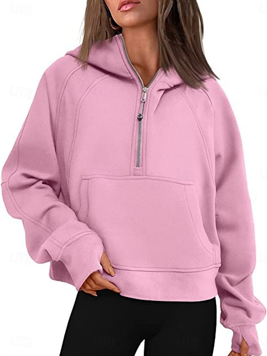 Mulheres Pulôver Moletom Com Capuz Tecido Casual Manga Longa Com Capuz Tops regulares Rua Dia a Dia Patchwork Zíper Bolsos Branco Rosa cáqui Cinzento Outono Inverno de 2025 por $32.99 –P3