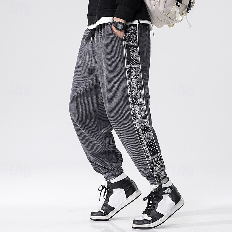 Men's Athletic Pants Sweatpants Joggers Corduroy Pants Trousers Pocket Elastic Waist Drawstring Color Block Comfort Sports Outdoor Daily Ethnic Style Casual Black Light Grey Micro-elastic 2026 - $24.99 –P5