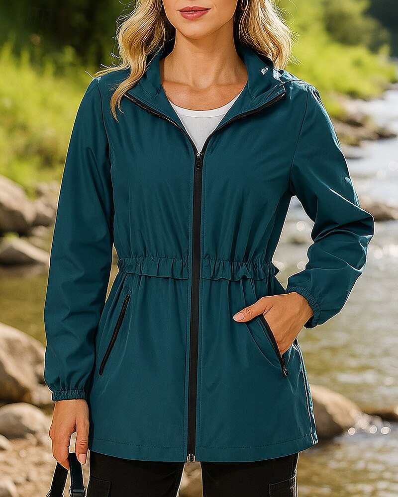 Damen Wanderjacke Regenmantel Trench Coat Außen Wasserdicht Winddicht Leicht Wanderoutfits Wanderbekleidung Winter Herbst Oberteil Camping / Wandern / Höhlenforschung Laufen Weiß Dunkelgrün Grün 2025 - $27.99 –P6