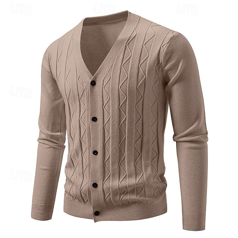 Men's Cardigan Sweater Cropped  Sweater Knit Sweater Ribbed Knit Regular Tops Buttons Jacquard Plain V Neck Fashion Classic Vacation Daily Wear Clothing Apparel Fall Winter Black Navy Blue S M L 2025 - $23.99 –P10