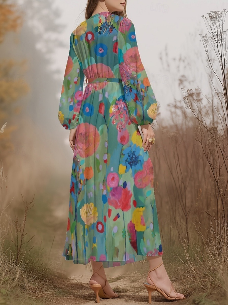 Női Midi ruha hétköznapi ruha Sifon Swing ruha Modern Vakáció Napi Hétvége Normál Virágos Hosszú ujj V-alakú Medence Sötétzöld Bíbor Lóhere Nyár Tavasz Ősz 2025 - $31.99 –P5