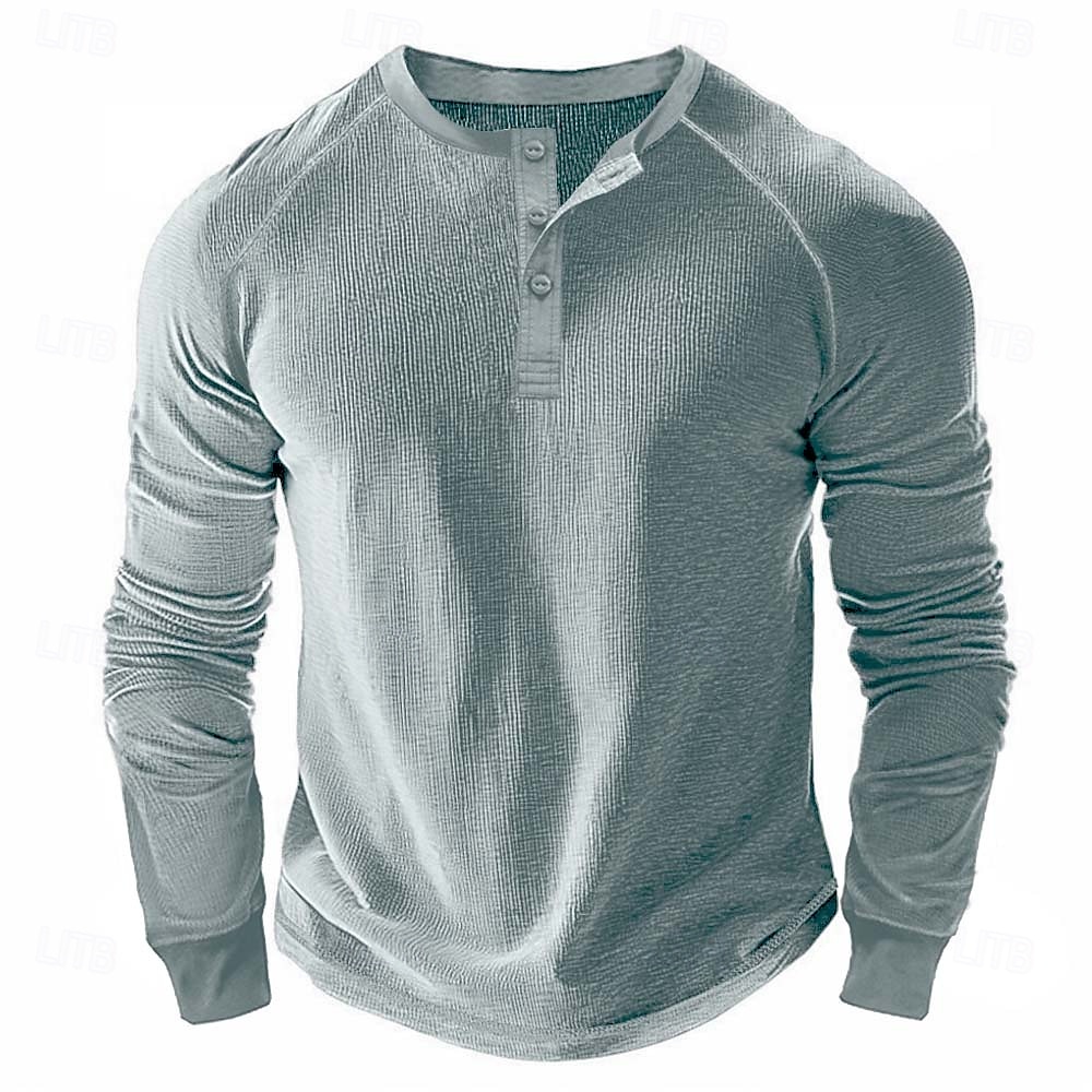 Men's Waffle Henley Shirt Tee Long Sleeve Solid Color Plain Textured Fashion Designer Casual Raglan Sleeves Henley Outdoor Casual Daily Summer Fall Winter Black Light Blue Dark Red Henley T-Shirt 2025 - $19.99 –P7