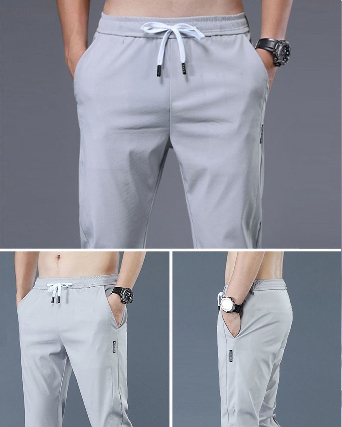 Men's Trousers Casual Pants Drawstring Elastic Waist Solid Color Quick ...