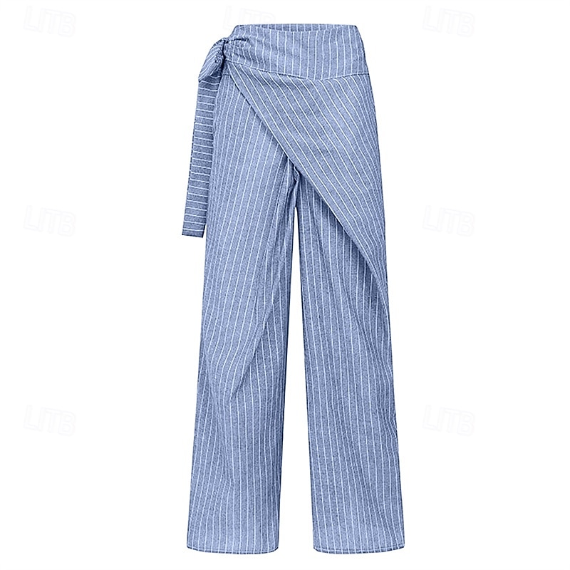 Damen Weites Bein Anzughose Hosen Hose Mode Streetwear Volle Länge Hohe Taille Gestreift Kordelzug Atmungsaktivität Bequem Straße Alltagskleidung Ausgehen Blau Weiß Dunkelgray Frühling Herbst Normale 2026 - $24.99 –P8