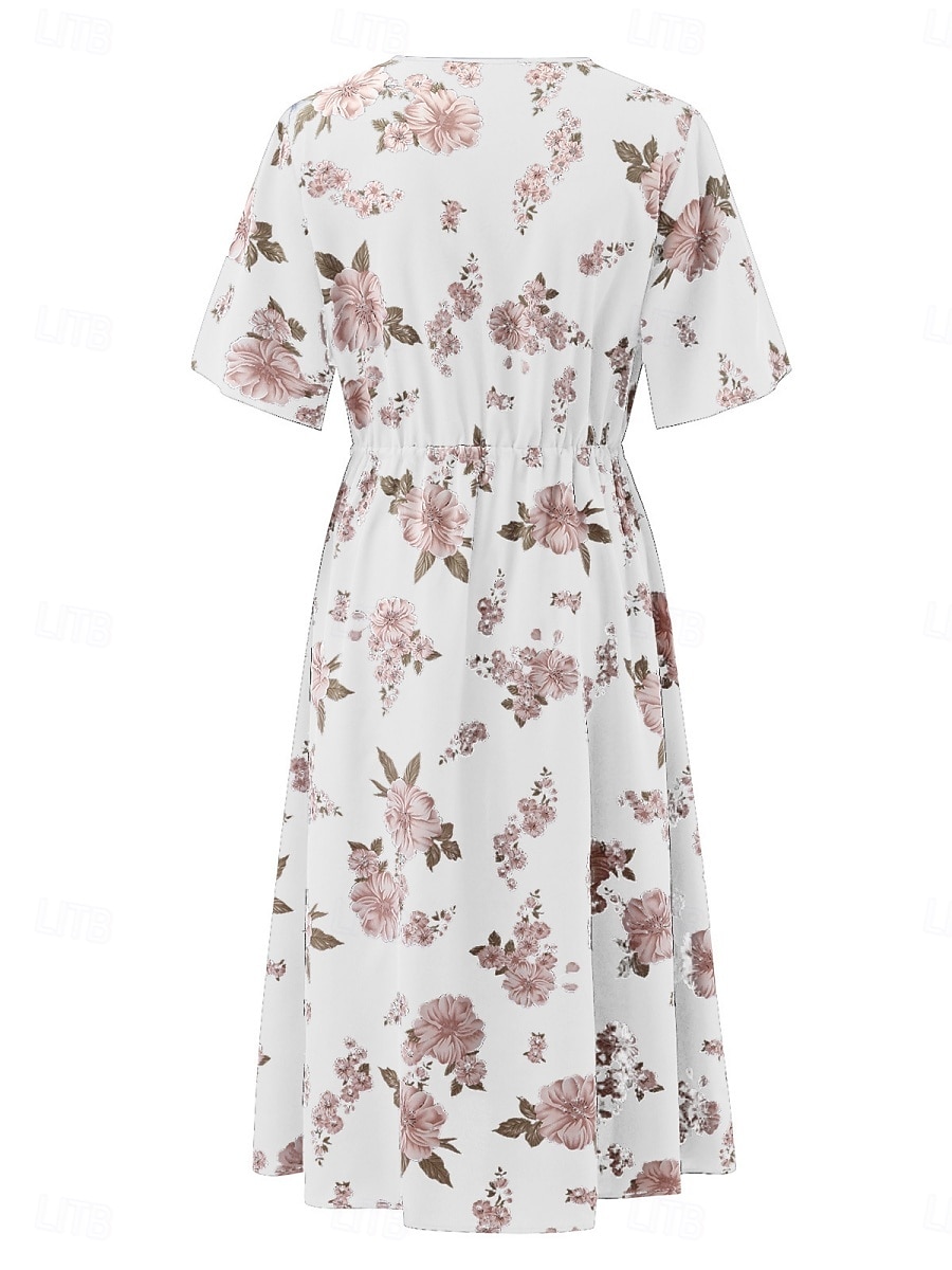 Pentru femei Mărime Plus Rochie casual Floral În V Manșon scurt Vară Primăvară Elegant Modă Modern Casual Rochii Midi Zilnic Concediu Rochie 2025 - $23.99 –P13