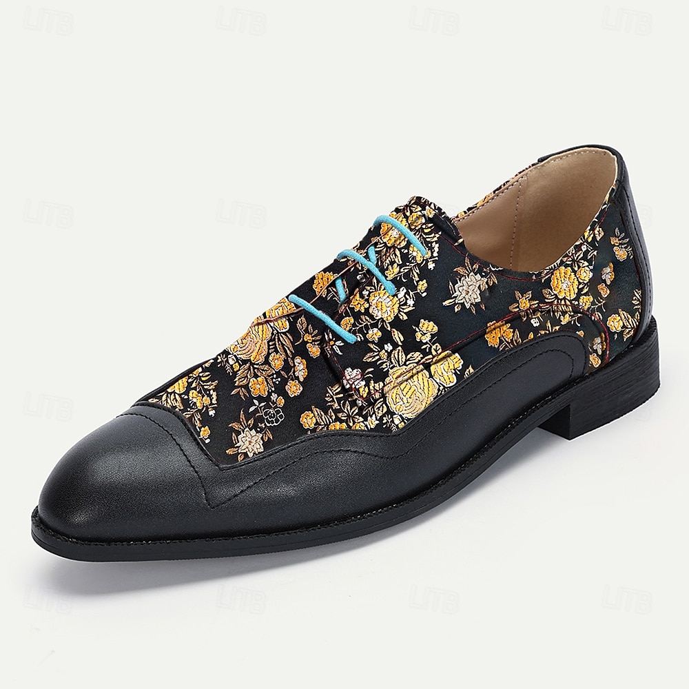 herrskor i jacquard-oxford med gyllene blommönster för modemedvetna män, fester och speciella evenemang 2025 - $46.99 –P2