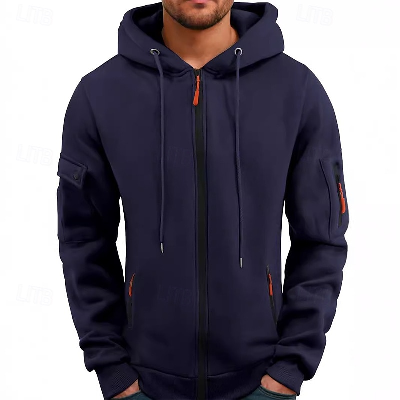 Per uomo Felpa con cappuccio Felpa con cappuccio a zip intera Felpa con cappuccio tattica Nero Blu marino Cammello Grigio chiaro Grigio scuro Con Cappuccio Semplice Tasca Sport & Outdoor Casuale del 2025 a $23.99 –P1