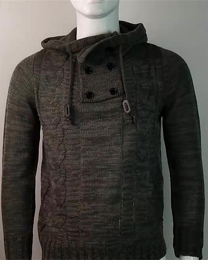 Homens Pulôver suéter Suéter de malha Estriado Tricotar Tops regulares Tricotado Tecido Com Capuz Moda Básico Férias Roupa Diária Roupa Outono Inverno Vinho Azul S M L de 2025 por $32.99 –P4