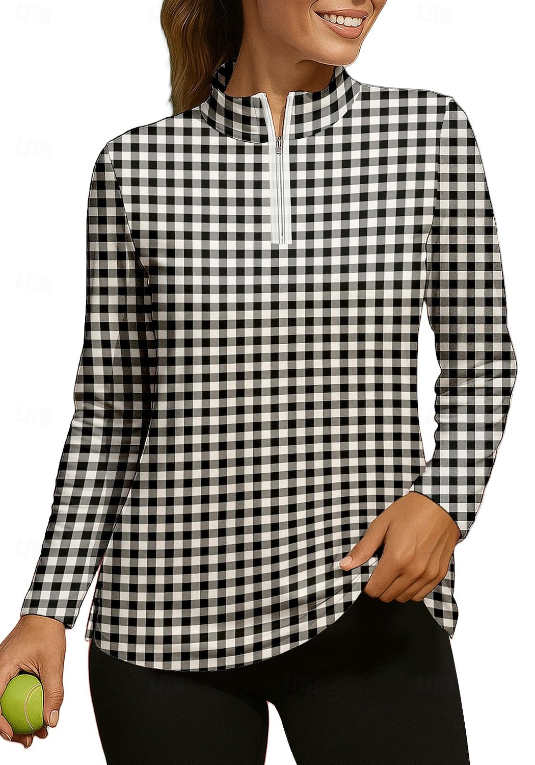 בגדי ריקוד נשים משובץ מְשׁוּבָּץ חולצה חולצת ספורט חולצת POLO חולצת טניס שרוול ארוך רוכסן פרחוני UPF50+ עמידות UV גמישות גבוהה פתילת לחות נושם כדור עף טניס גולף צווארון גבוה עומד חולצה סווטשירט שחור 2026 - $25.99 –P1