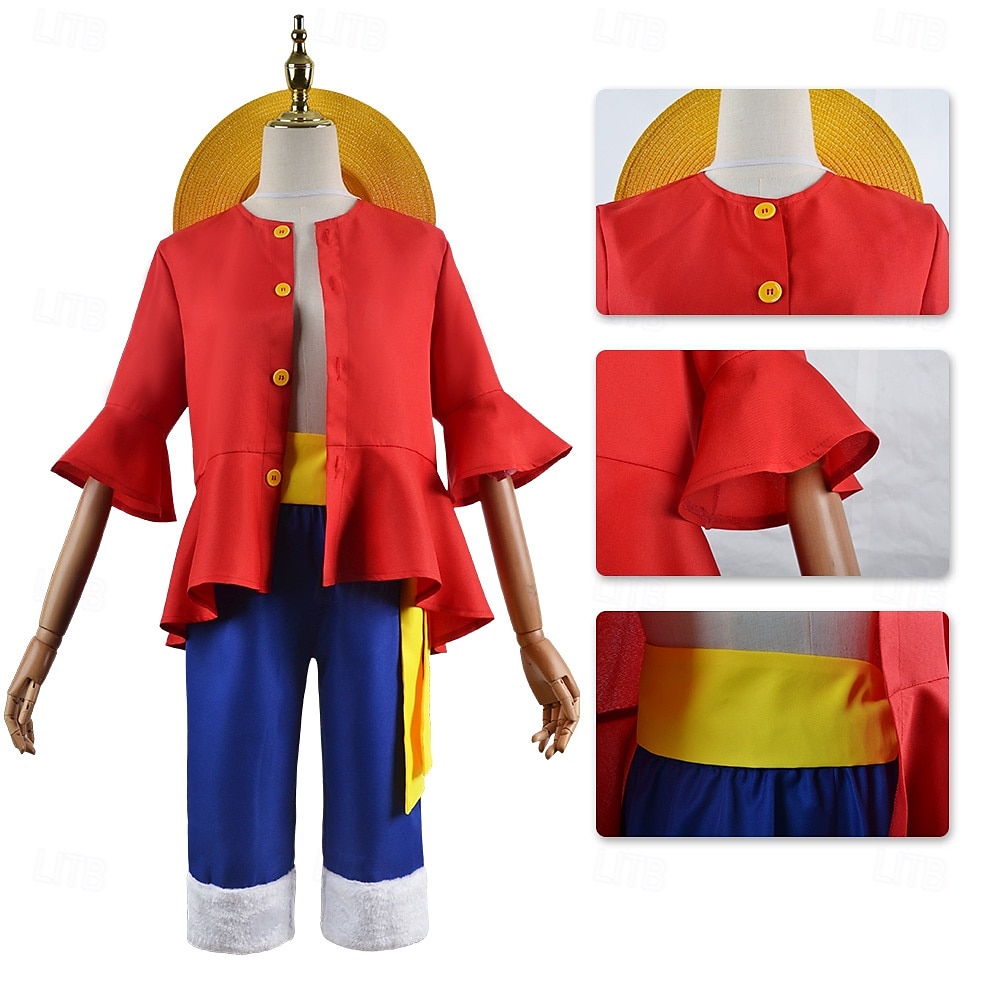 One Piece Monkey D. Luffy Solguden Luffy Animé Byxa Hattar Kläder Cosplay-kostymer Halloween Karnival Prestanda Topp Byxor Skärp Till Herr Pojkar Barn Vuxna 2025 - $51.99 –P1