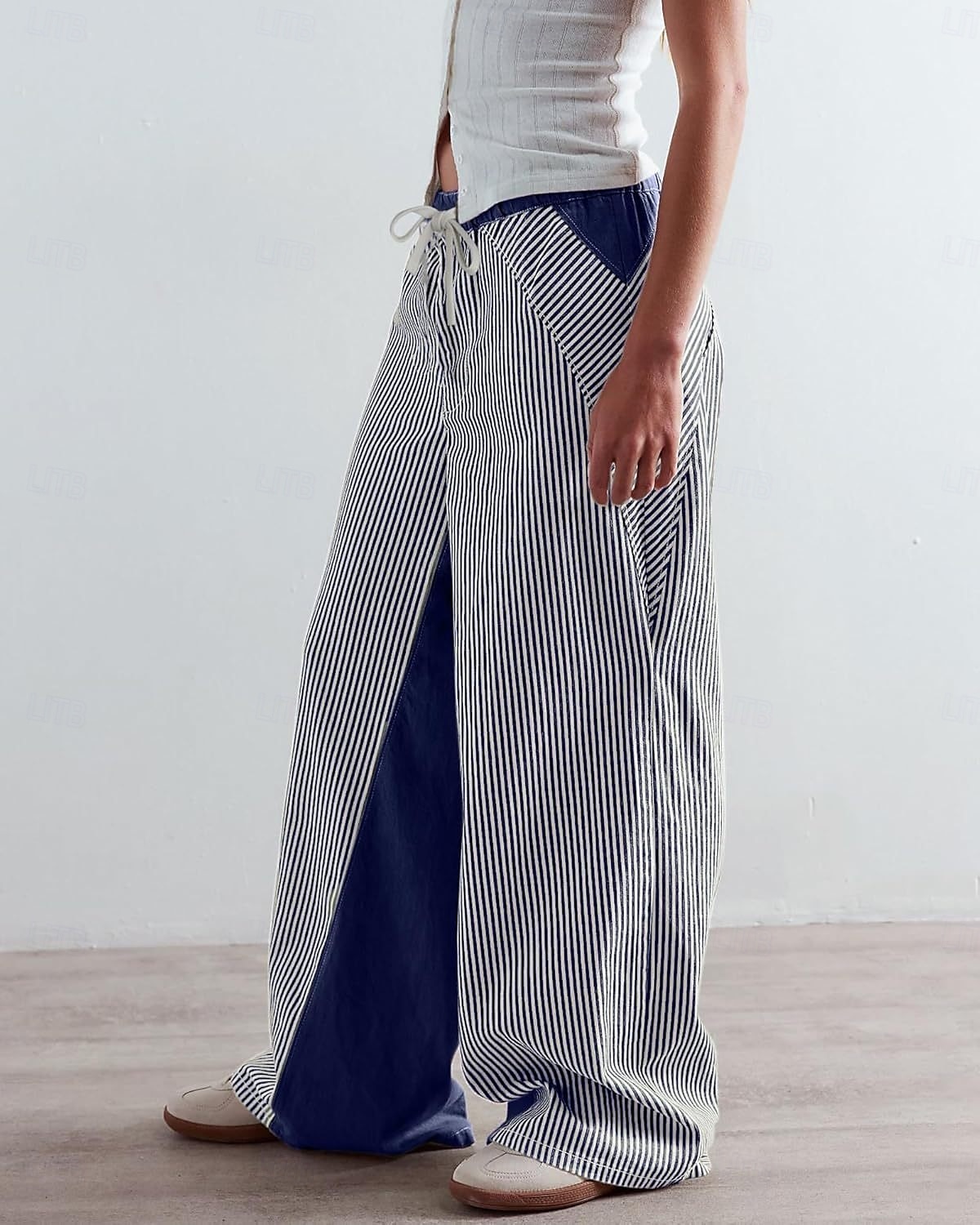 dam bomullsblandad denim culottes vida ben semester vintage snygg full längd medelhög midja randig lapptäcke randig bekväm oelastisk utomhus semester hem marinblå jordgul svart armégrön 2025 - $44.99 –P15