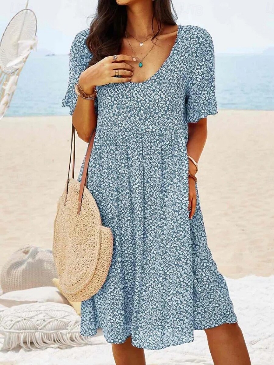Femmes Mini Robe Robe ajustée et évasée Occasionnel Extérieur Sortir Coupe régulière Fleuri Manche Courte Col Rond Bleu Ciel Jaune Rouge Bleu de minuit Été Printemps de 2025 ? $23.99 –P9