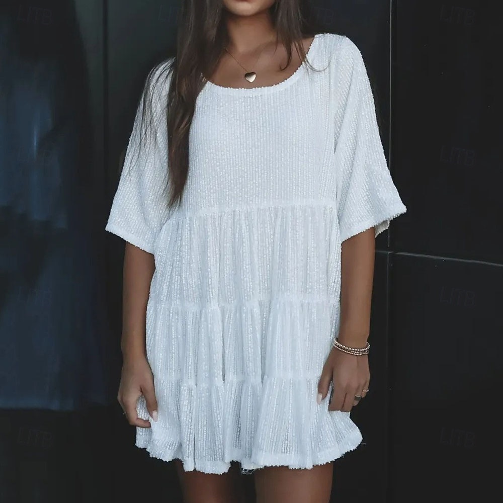 Per donna Mini Abito Abito con Paillettes Abito da Cocktail Moda Moderno Festa serale Cocktail party Vestibilità regolare Semplice Manica Corta Girocollo Argento Grigio nero Nero Bianco Estate del 2025 a $27.99 –P19