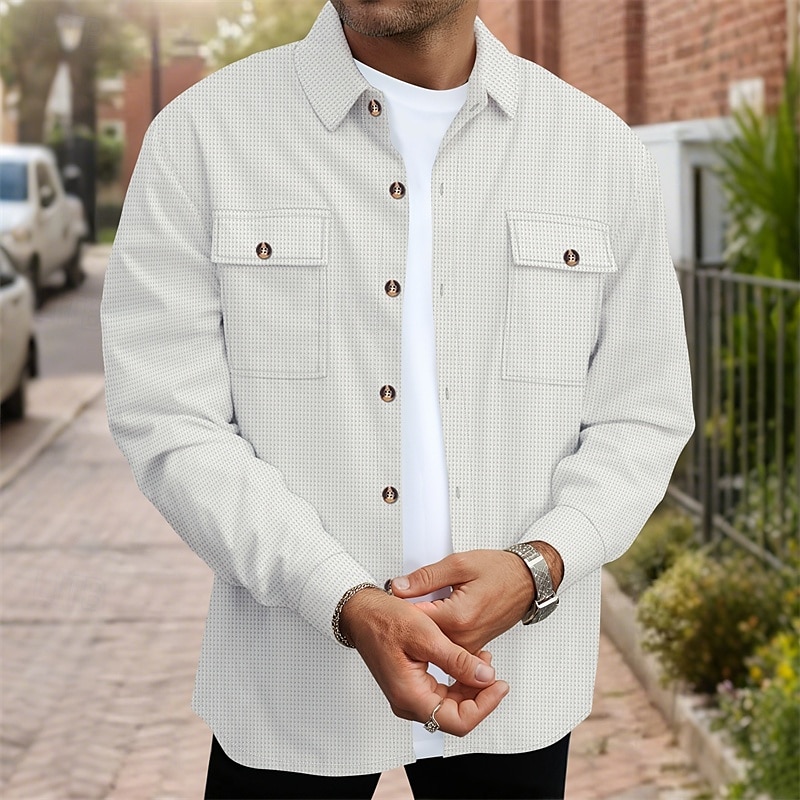 Homme Veste Légère Veste gaufrée Veste Décontractée Vacances Quotidien Respirant Avec Poches Printemps Automne Uni Mode Classique Revers Régulier Noir Blanche Vin Vert foncé Kaki Veste de 2025 ? $26.99 –P2