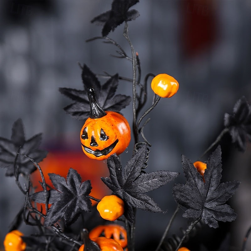 Kunstig potteplante med halloween-gresskar og lønneblader, skummel dekorasjon med svart gresskartre, skummel halloween-borddekorasjon til hjem, fest, innendørs bruk 2025 - $29.99 –P4