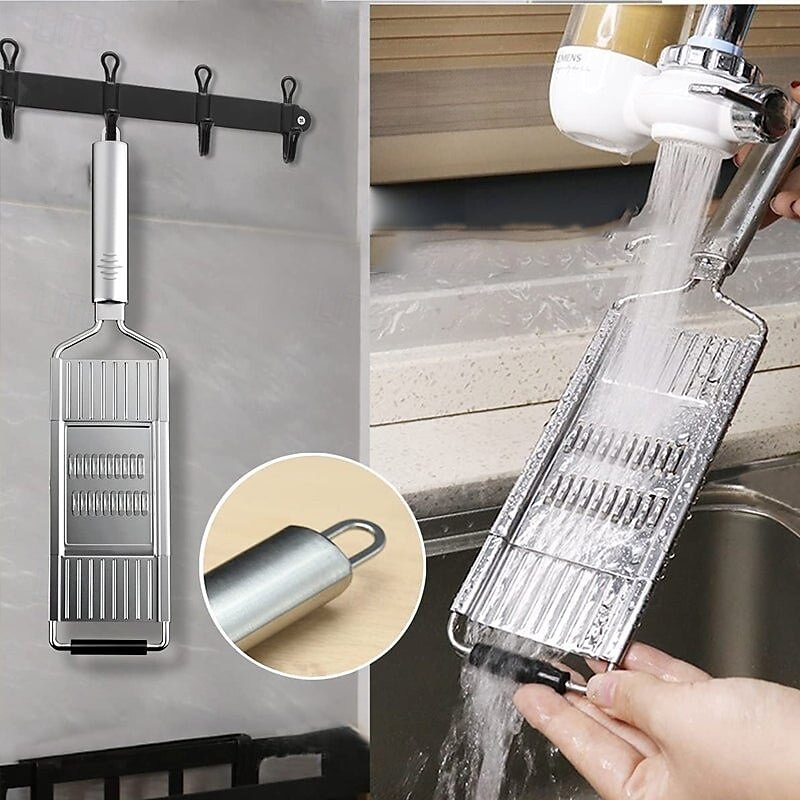 Multifunktionaler Gemüseschneider, manueller Edelstahlschneider für Kartoffeln, Karotten und Gurken, vertikale Küchenreibe zum Raspeln, Schneiden und Hacken, einfach zu verwendendes Werkzeug 2025 - $18.99 –P5