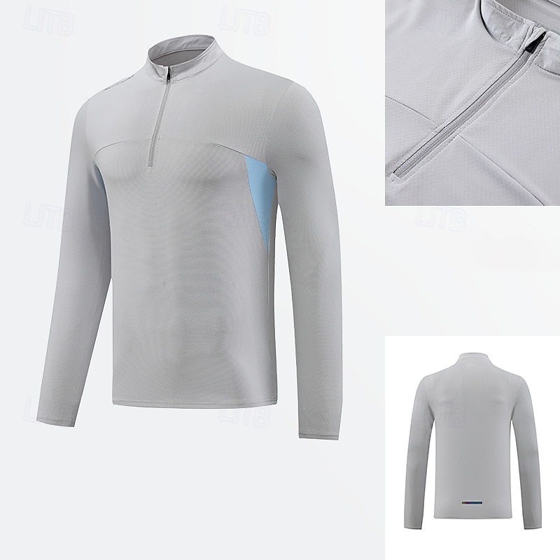 Herren Performance-Shirt Sport-T-Shirt Langarm Stehkragen Oberteil Außen Schnelltrocknend Schweißableitend geruchshemmend Atmungsaktiv Polyester Weiß Blau Himmelblau Angeln Tennis sportlich 2025 - $21.99 –P1