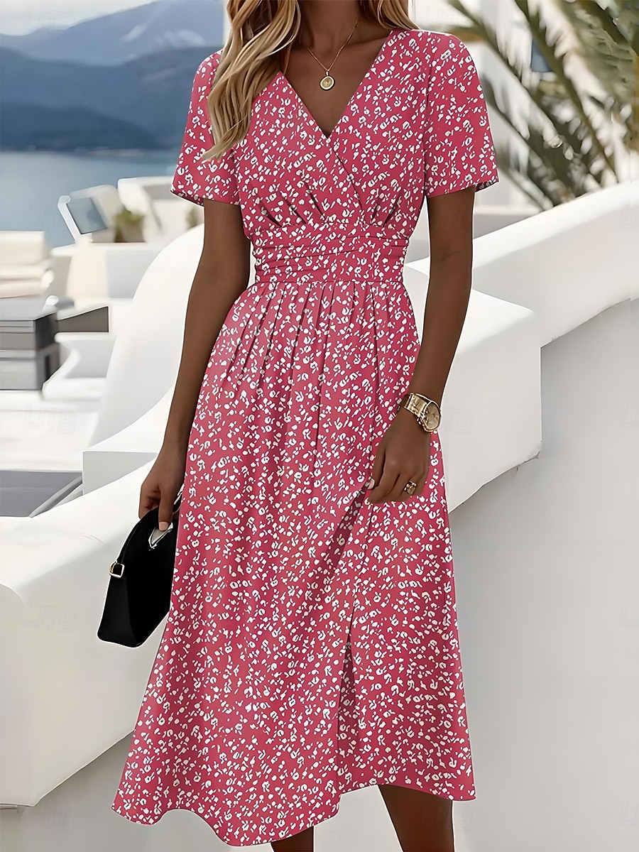 Dam Midiklänning Vardagsklänning Solklänning A linjeklänning Slipklänning Elegant Semester Ledigt Strand Normal Blommig Grafisk Prickig Kortärmad V-hals Gul Rubinrött Blå Purpur Sommar Vår 2025 - $35.99 –P1